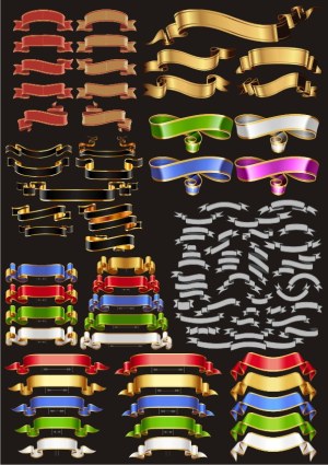 Collection of Decorative Vintage and Modern Ribbon Banners in Multiple Colors and Styles Free Vector