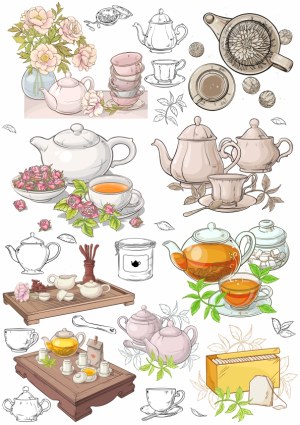 Hand Drawn Tea Set and Accessories Vector Collection Free Vector