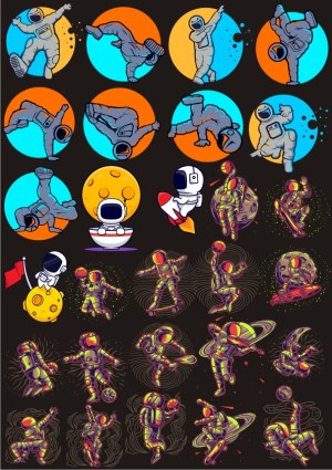 Set of Astronaut Vector Illustrations in Various Poses and Activities Free Vector
