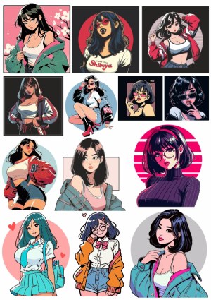 Collection of Stylized Female Anime Characters in Various Outfits Free Vector