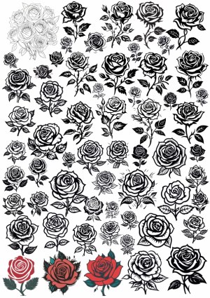 Collection of Black and Red Rose Vector Illustrations Free Vector
