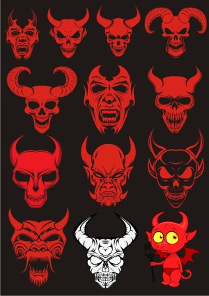 Collection of Red and White Demon and Skull Vector Faces Free Vector