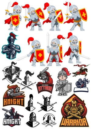 Collection of Cartoon and Emblem Knight and Warrior Designs Free Vector