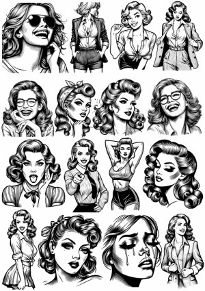 Collection of Vintage Style Black and White Female Portraits and Poses Free Vector