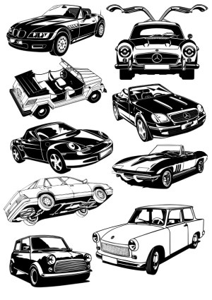 Collection of Classic and Sports Convertible Car Vector Illustrations Free Vector