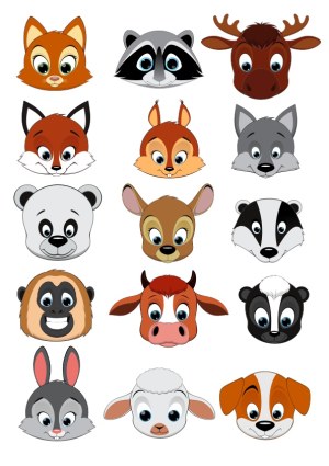 Cute Cartoon Animal Faces Vector Set Free Vector