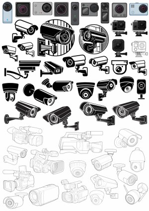 Collection of Wired and Wireless Security Cameras and Video Cameras Vector Free Vector