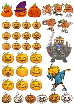 Variety of Halloween Pumpkin and Jack-o'-Lantern Vector Illustrations Free Vector