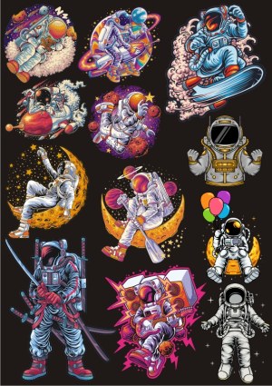 Colorful Cartoon Astronauts in Various Space Adventures Vector Set Free Vector