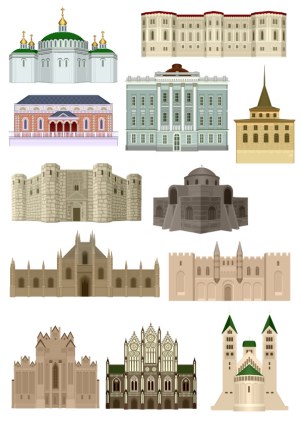 Vector Set of Historical and Classical European Buildings Free Vector