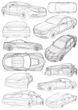 Wireframe Car Models Multiple Angles Vector Illustration Free Vector