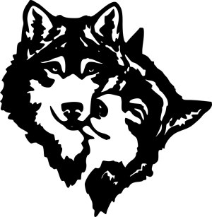 Two Wolves Black and White Silhouette Free Vector