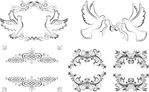 Elegant Vintage Ornamental Doves and Floral Frame Vectors Free Vector