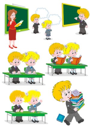 Schoolchildren and Teacher Classroom Activities Vector Set Free Vector