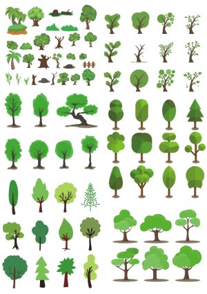 Collection of Various Stylized Tree and Bush Vector Icons Free Vector