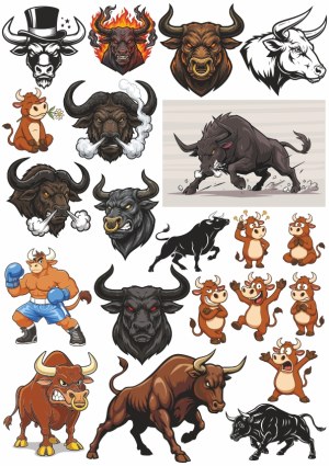 Variety of Cartoon and Realistic Bull and Buffalo Illustrations Free Vector