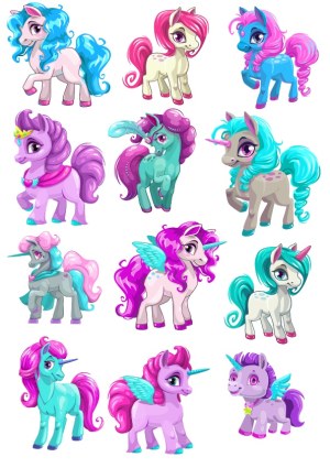 Colorful Cartoon Unicorns and Ponies Collection Free Vector