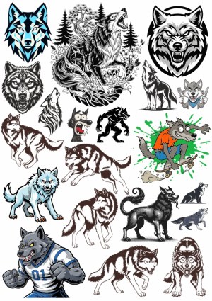 Collection of Wolf and Werewolf Vector Illustrations Free Vector