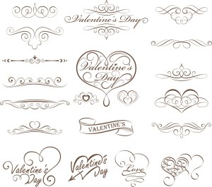 Elegant Valentine’s Day and Love Ornamental Vector Design Elements Free Vector