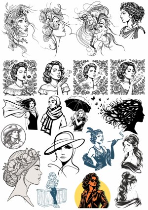 Collection of Artistic Female Portraits and Silhouettes Free Vector