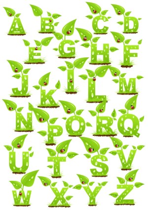Green Leaf Alphabet with Ladybugs Free Vector