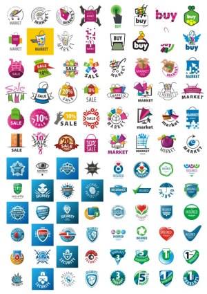 Collection of Market, Sale, Security, Insurance, and Warranty Vector Icons Free Vector