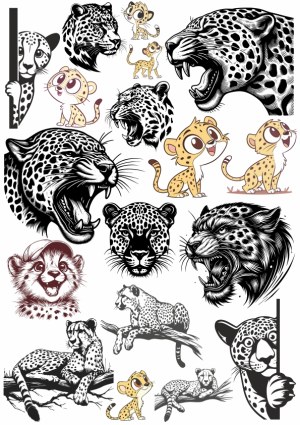 Collection of Realistic and Cartoon Cheetah Illustrations Free Vector