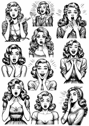 Vintage Pop Art Style Surprised Woman Expression Vector Set Free Vector
