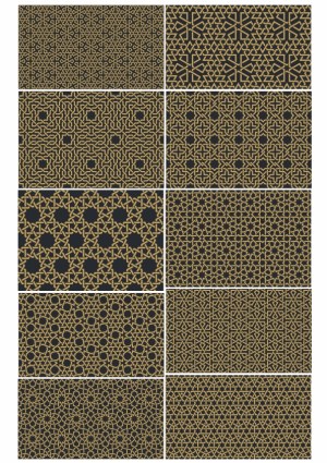 Set of 10 Seamless Geometric Islamic Patterns in Gold and Black Free Vector