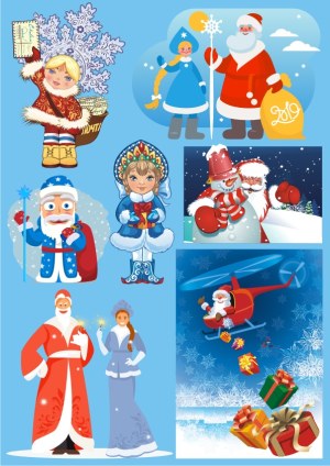 Festive Russian Winter Holiday Characters and Santa Claus Scenes Free Vector