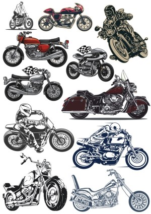 Collection of Vintage and Modern Motorcycle Vector Illustrations Free Vector