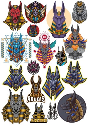 Vector Anubis and Egyptian God Head Illustrations Free Vector