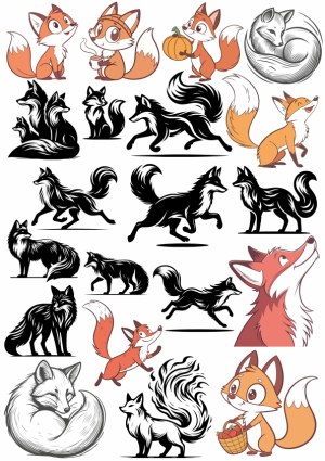Fox Illustrations and Silhouettes Vector Set Free Vector