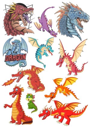 Cartoon and Fantasy Dragon Illustrations Set Free Vector