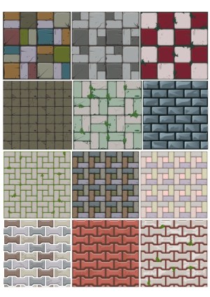 Set of 12 Hand-Drawn Stone and Brick Pavement Tile Textures Free Vector