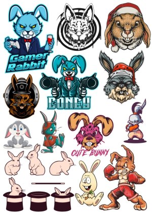 Variety of Cartoon and Mascot Bunny and Rabbit Characters Free Vector