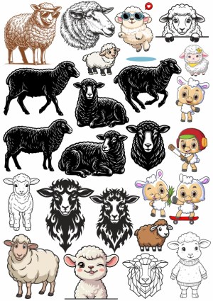 Collection of Cute and Stylish Sheep and Lamb Vector Illustrations Free Vector