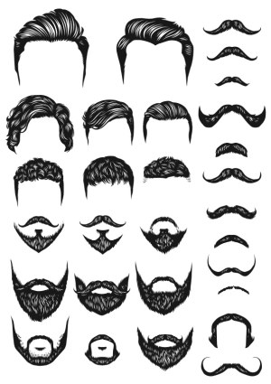 Vintage Male Hairstyles and Mustaches Vector Set Free Vector