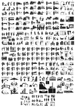 Extensive Set of Black and White Lifestyle and Activity Icons Free Vector