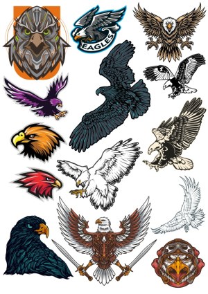 Collection of Various Stylized Eagle and Hawk Vector Illustrations Free Vector