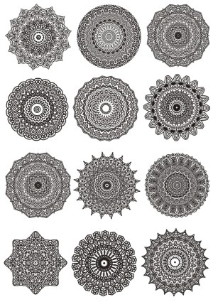 Set of 12 Intricate Black and White Mandala Vector Designs Free Vector