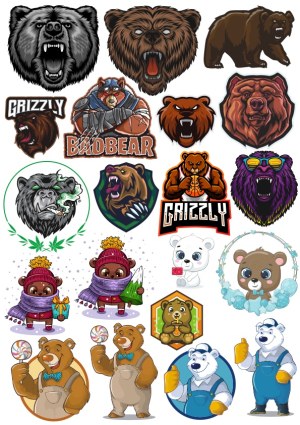 Collection of Grizzly and Cartoon Bear Vector Illustrations Free Vector