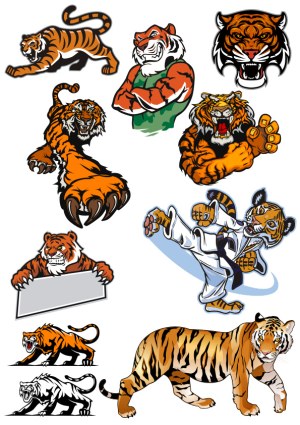Tiger Mascots and Cartoon Tiger Vectors Collection Free Vector