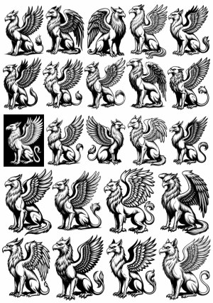 Set of Black and White Detailed Griffin Vector Illustrations Free Vector