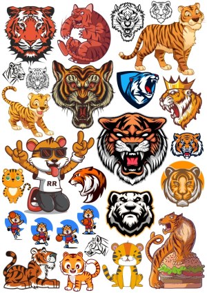Collection of Tiger and Tiger Cub Cartoon and Mascot Vectors Free Vector