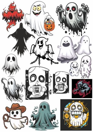 Collection of Various Cartoon Ghosts and Spirits Illustrations Free Vector