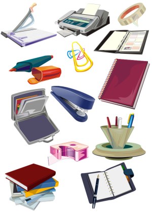 Collection of Office and School Supplies Vector Illustrations Free Vector