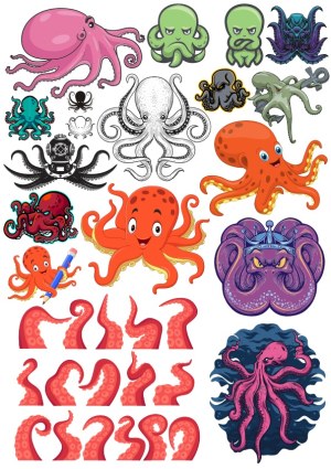Collection of Colorful Octopus and Tentacle Vector Illustrations Free Vector