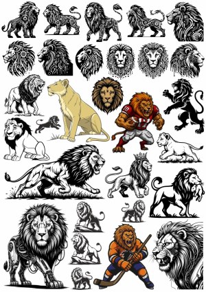Diverse Stylized Lion Illustrations and Mascot Vectors Free Vector
