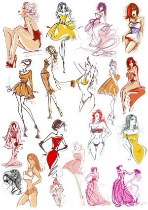 Fashion Sketches of Women in Dresses and Swimwear Free Vector